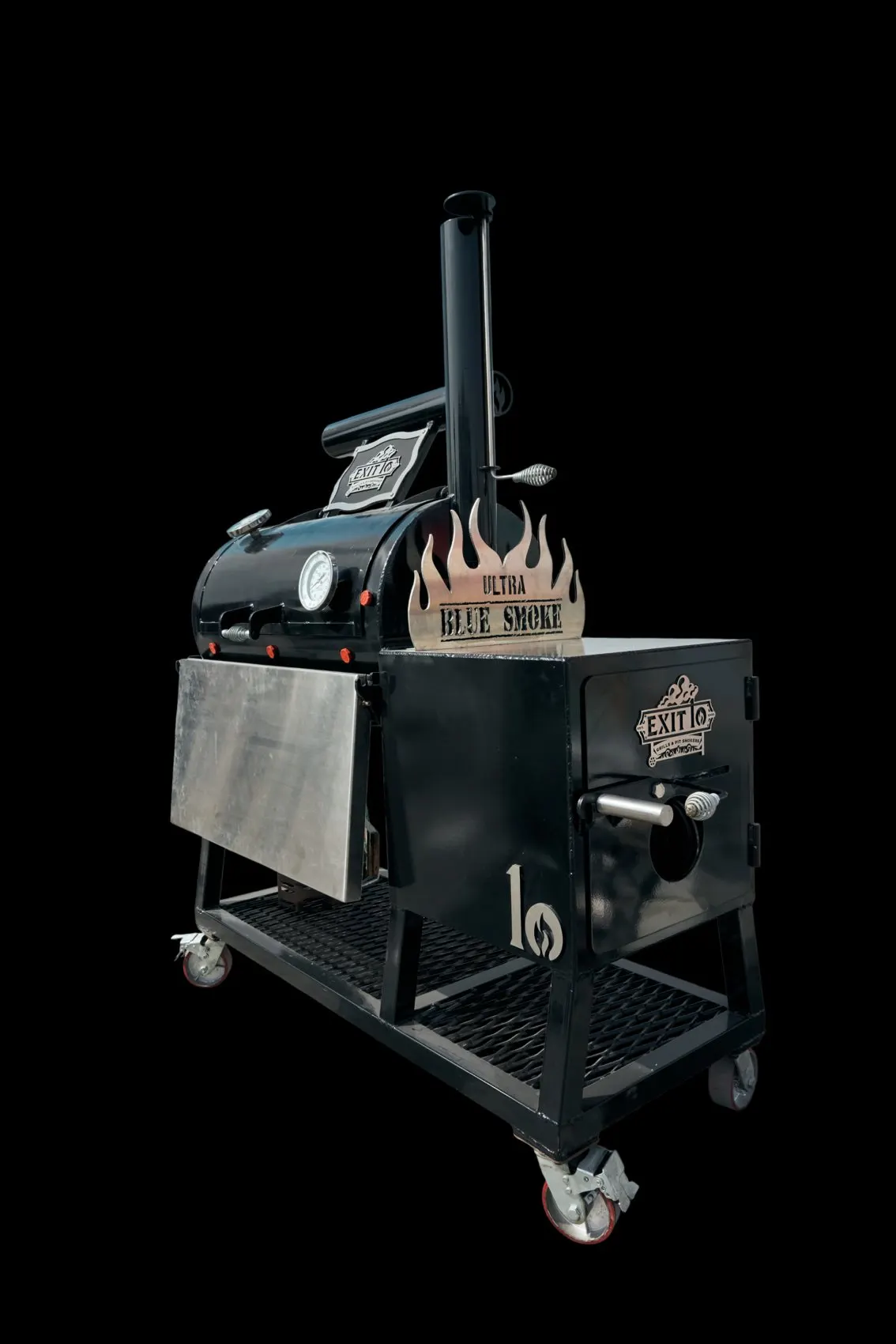 The Exit 10 Ultra Blue Smoke reverse flow pit smoker
